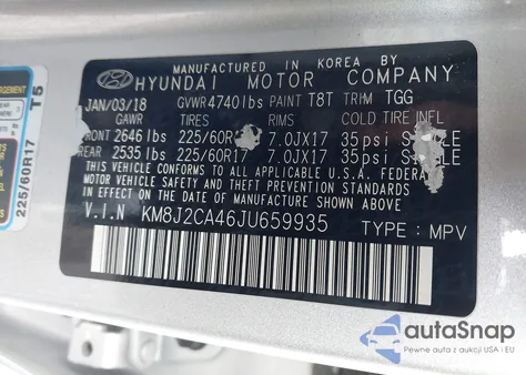 2018 Hyundai Tucson Se из США, поврежденный, VIN KM8J2CA46JU659935